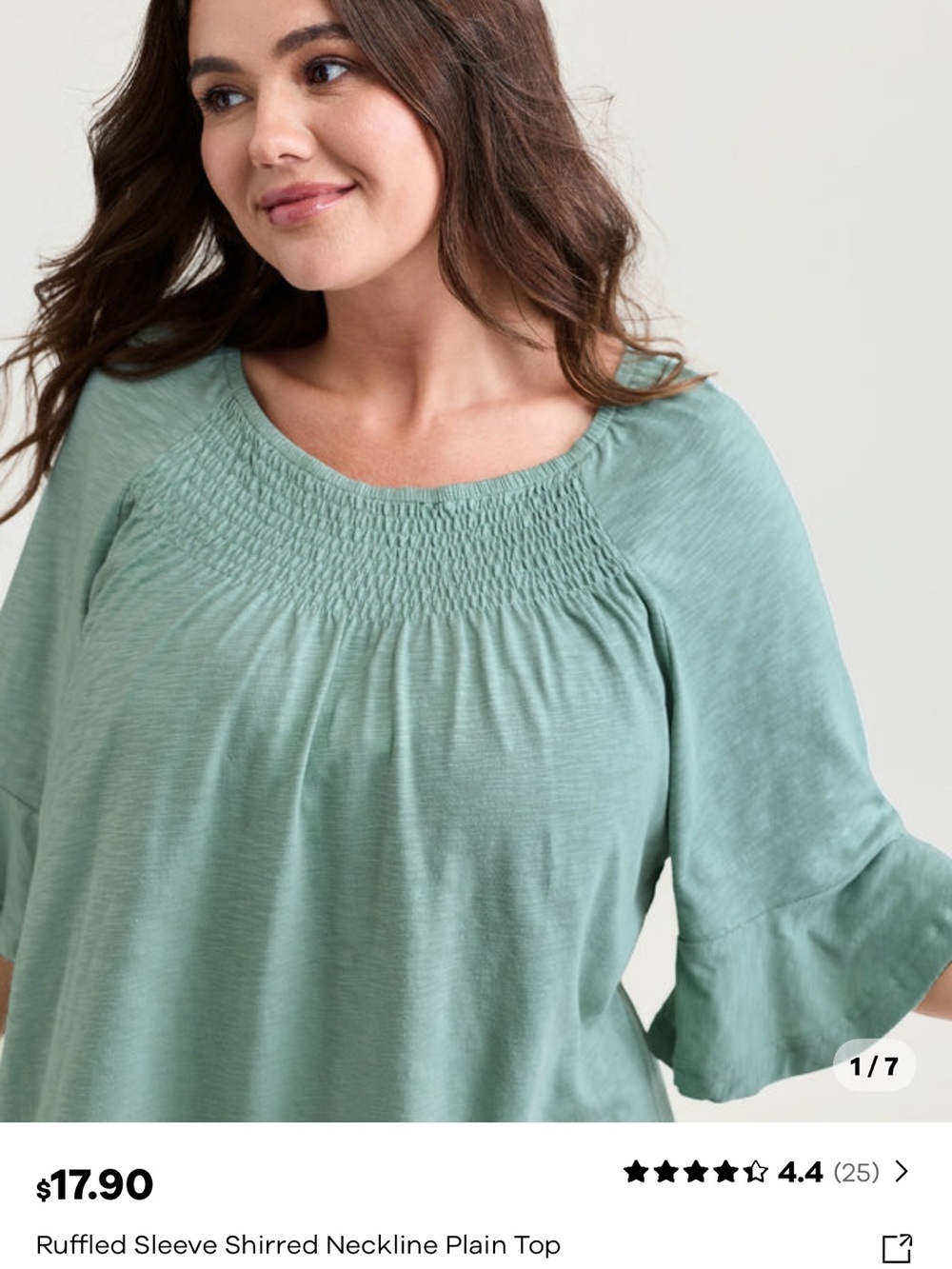 BloomChic Mint Ruffled-Sleeve Shirred-Neck Tunic